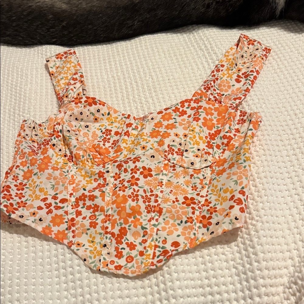 SHEIN Floral Crop Top - Orange and White